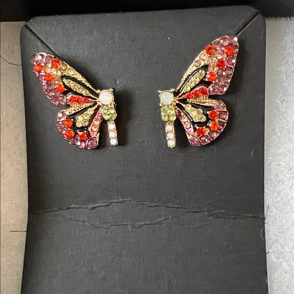 BUTTERFLY MULTI COLORED CRYSTAL PIERCED EARRINGS - Picture 5 of 5